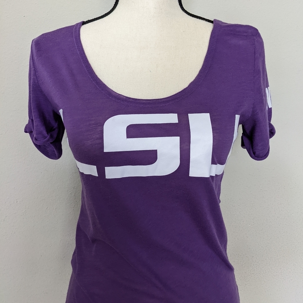 VS PINK purple white and gold rhinestone LSU tigers varsity T-shirt size small - Picture 5 of 11